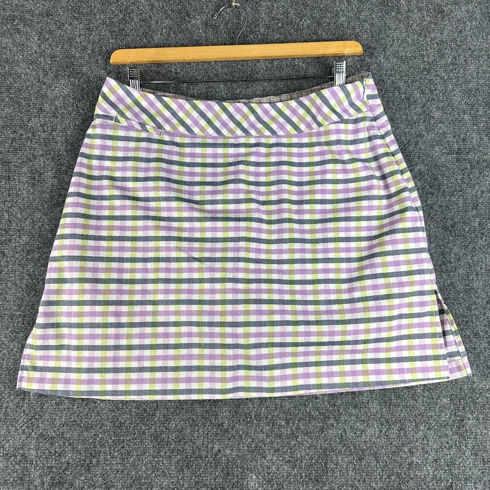 Adidas  Skort Womens 12 Purple Plaid Stretch Side Zip Golf Tennis Split Hem